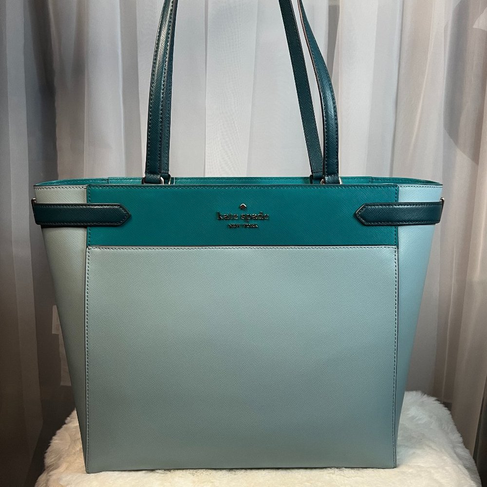 Kate Spade Staci Colorblock Large Laptop Tote Frosted Spearmint Multi